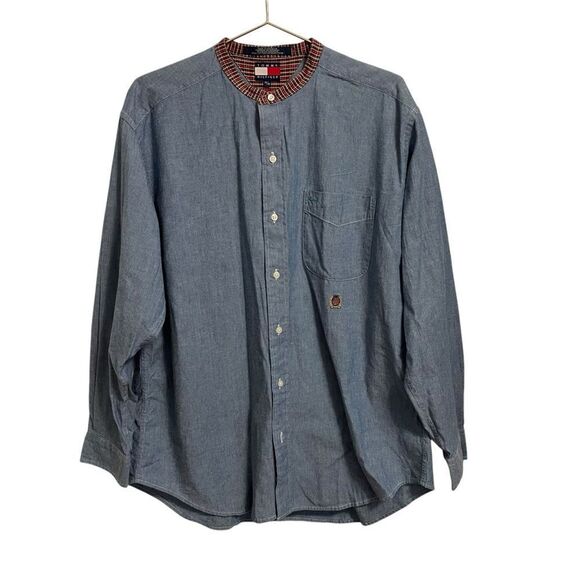 Vintage Tommy Hilfiger Denim Plaid Collar Button Down Long Sleeve Shirt MED - Picture 1 of 7